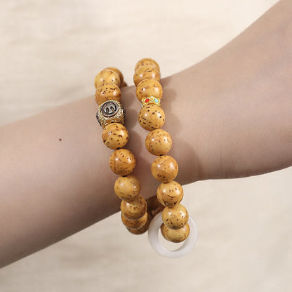 Pulsera de doble vuelta con semillas de Bodhi de rata y oro púrpura tibetano natural con piedras de Buda