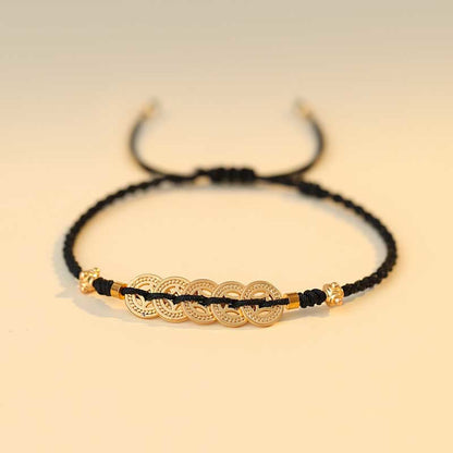 Buddha Stones Copper Coin Fortune Tree Luck Strength Braided Bracelet