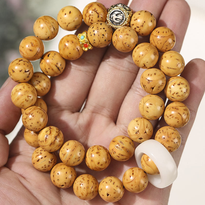 Pulsera de doble vuelta con semillas de Bodhi de rata y oro púrpura tibetano natural con piedras de Buda