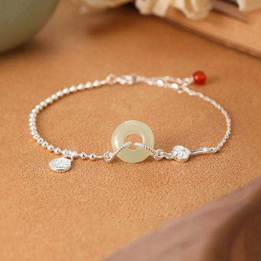 Pulsera de plata de ley 925 con piedras de Buda y jade hetiano, hebilla de paz, símbolo de la suerte Fu