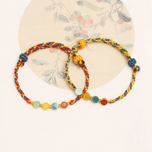 Pulsera trenzada con piedras de Buda, hecha a mano, con hilo de color Dunhuang, protección para la paz y la alegría 