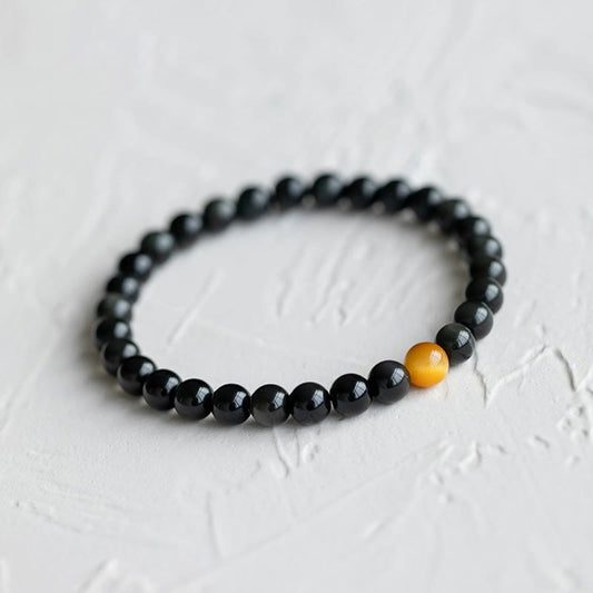 Pulsera de obsidiana arcoíris natural con ojo de tigre y piedras de Buda