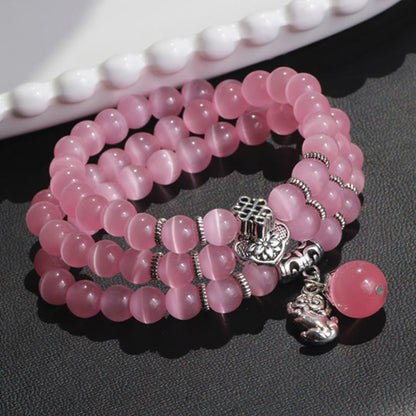 Pulsera triple vuelta con soporte PiXiu de ojo de gato y piedras de Buda