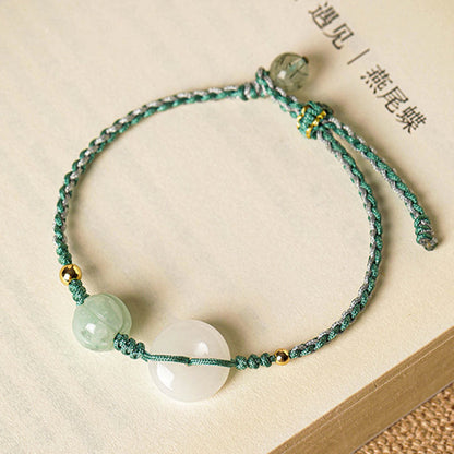 Pulsera trenzada con cuentas de calabaza y hebilla de paz de jade blanco y piedras de Buda para bendición de la suerte