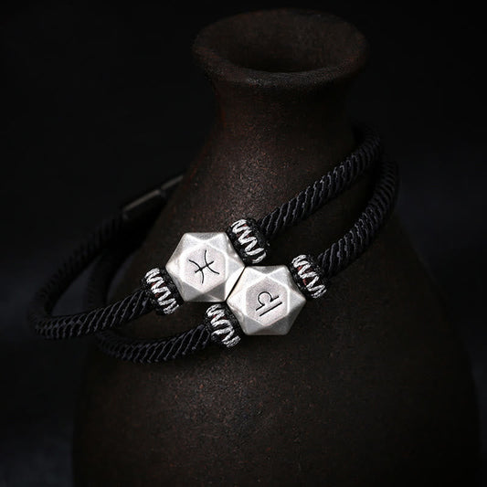 Pulsera de hilo hecha a mano con piedras de Buda en plata de ley 999 y protección de las 12 constelaciones del zodíaco. 