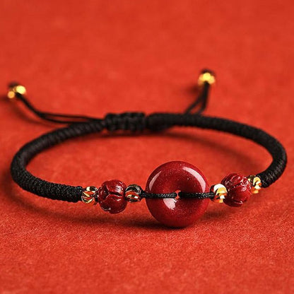 Pulsera trenzada con bendición de paz y cinabrio de loto hecha a mano con piedras de Buda