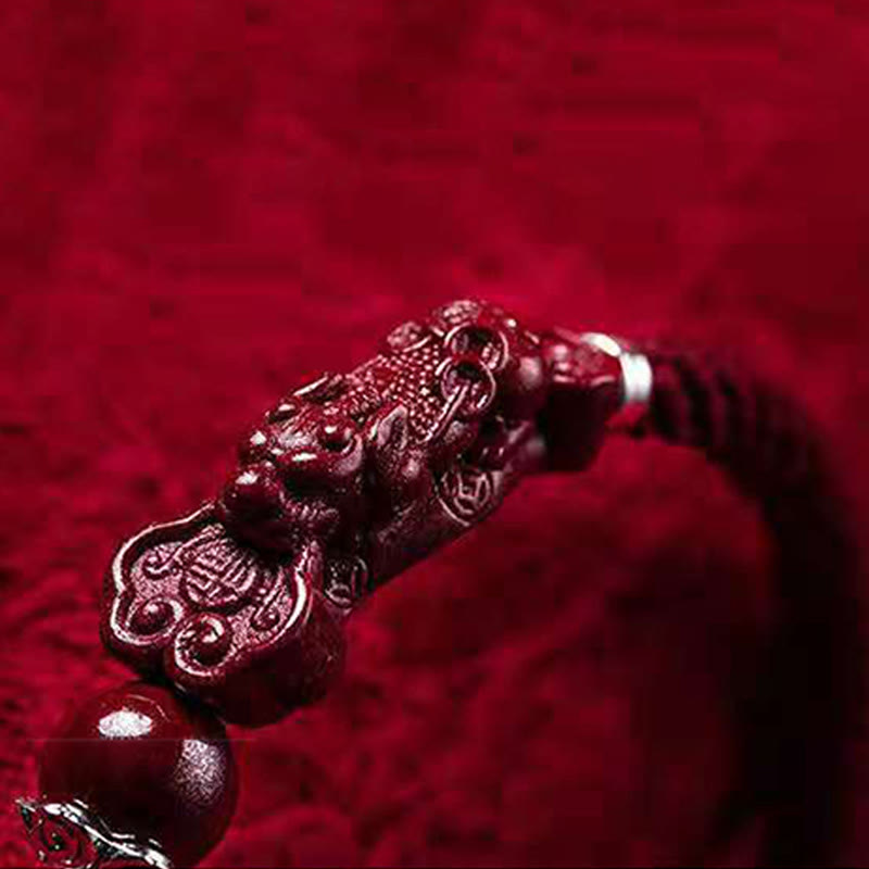 Pulsera trenzada de PiXiu Cinabrio para la Riqueza y la Suerte, hecha a mano con piedras de Buda 