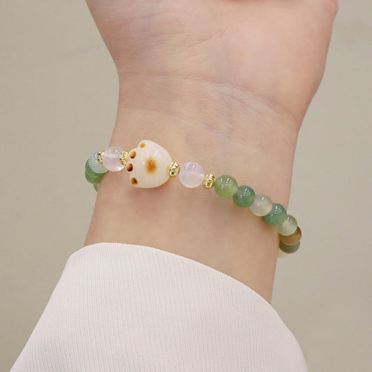 Pulsera de soporte con piedras de Buda, ágata verde, piedra solar, ojo de gato, semilla de Bodhi y pata de gato