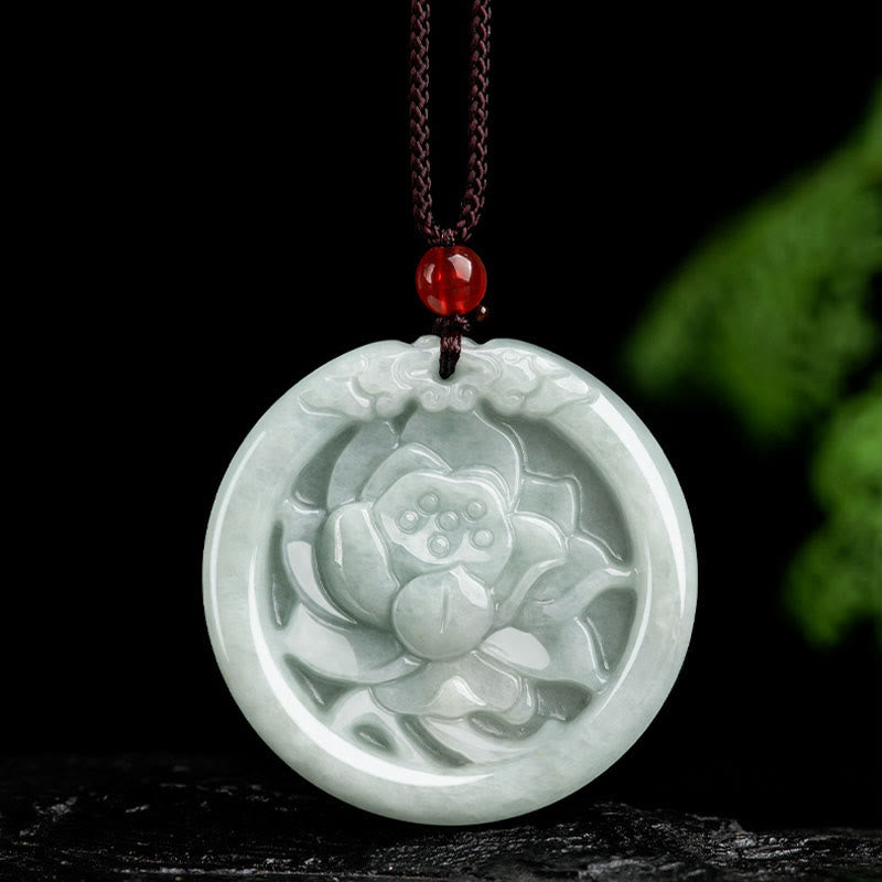 Colgante de prosperidad con flor de loto de jade natural tallada con piedras de Buda