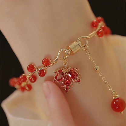 Buddha Stones Rotes Ahornblatt Glücksbringer Armband 