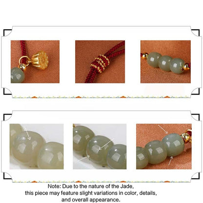 Pulsera trenzada de vaina de loto con cuentas de jade hetiano hechas a mano con piedras de Buda para la prosperidad y la suerte 