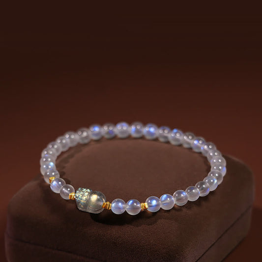 Pulsera curativa PiXiu de piedra lunar natural bañada en oro y plata de ley 925 con piedras de Buda 