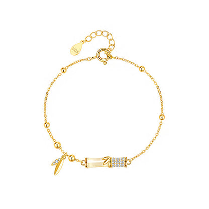 Pulsera de la suerte con piedras de Buda, plata de ley 925, chapada en oro de 18 quilates, jade blanco, bambú y circón. 