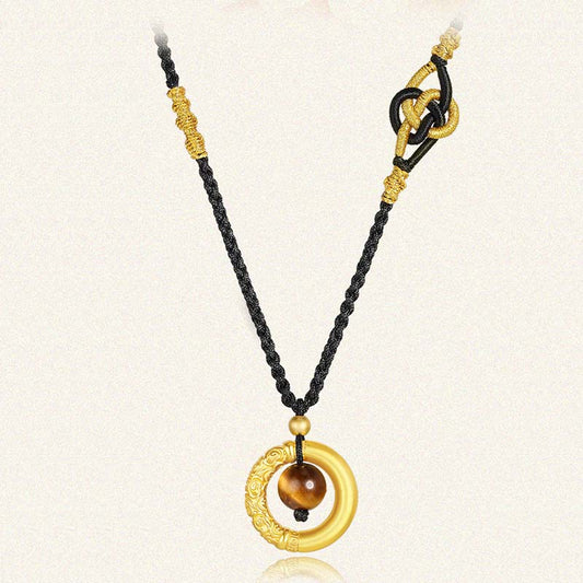 Collar con colgante de piedra de Buda con cuentas de cinabrio redondas de ojo de tigre y protección 