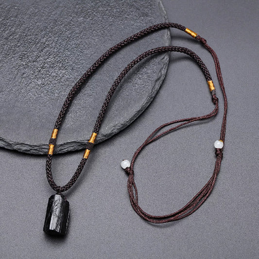 Collar con colgante de cuerda positiva de turmalina negra natural con piedras de Buda 