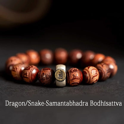 Buddha Stones Chinese Zodiac Natal Buddha Small Leaf Red Sandalwood Om Mani Padme Hum Protection Bracelet