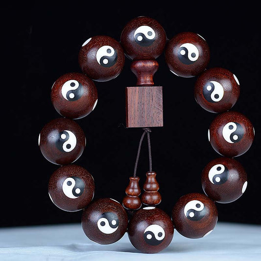 Buddha Stones Small Leaf Red Sandalwood Yin Yang Protection Bracelet
