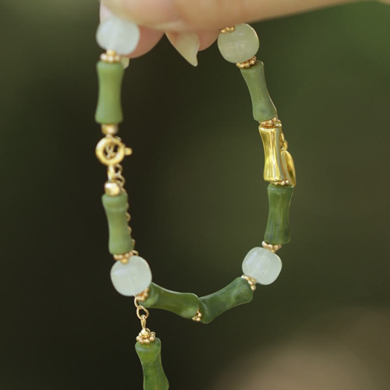Buddha Stones Grüner Bambus Jade Maiglöckchen Reichtum Armband