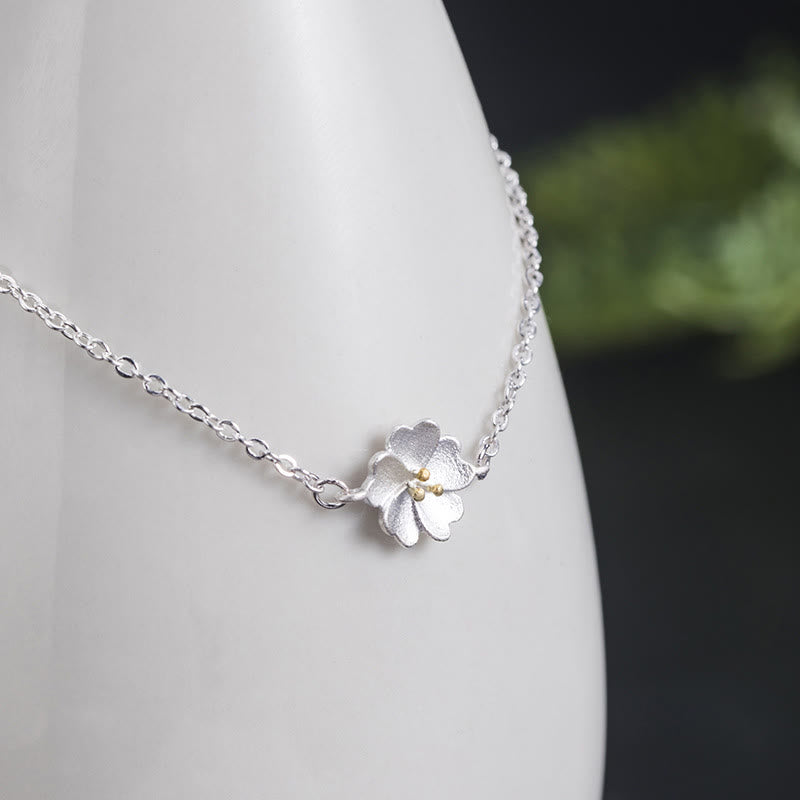 Pulsera de cadena con bendición de flor de cerezo y piedras de Buda en plata de ley 925