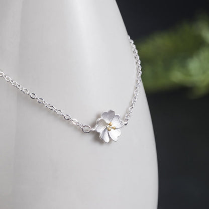 Pulsera de cadena con bendición de flor de cerezo y piedras de Buda en plata de ley 925