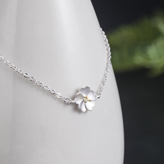 Pulsera de cadena con bendición de flor de cerezo y piedras de Buda en plata de ley 925