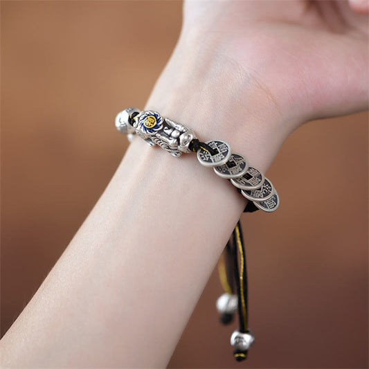Pulsera Feng Shui con piedras de Buda y cinco monedas imperiales PiXiu para proteger la riqueza