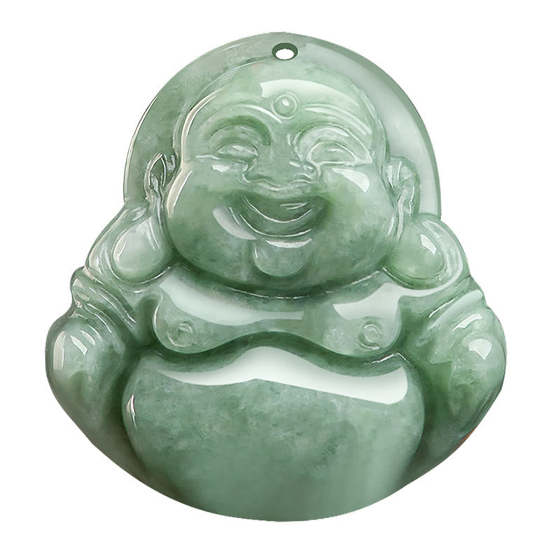 Collar con colgante de Buda sonriente de jade verde natural con piedras de Buda y la suerte de la abundancia