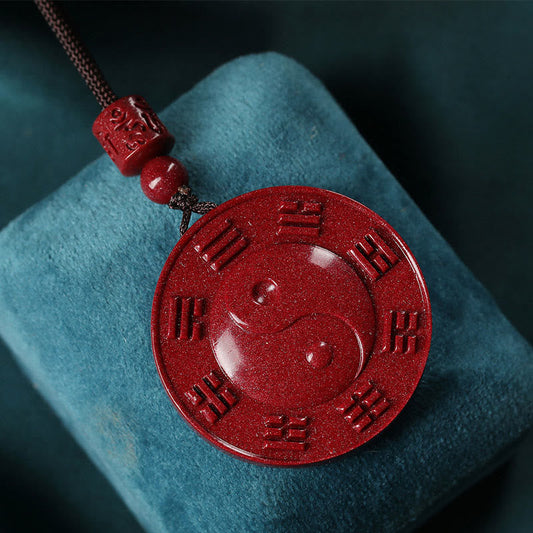 Colgante de collar con bendición Bagua Yin Yang de piedras de Buda y cinabrio 