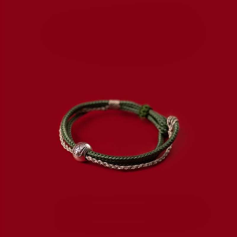 Pulsera de cuerda con piedras de Buda en plata de ley 925, con la diosa de la riqueza y la suerte del zakiram tibetano.
