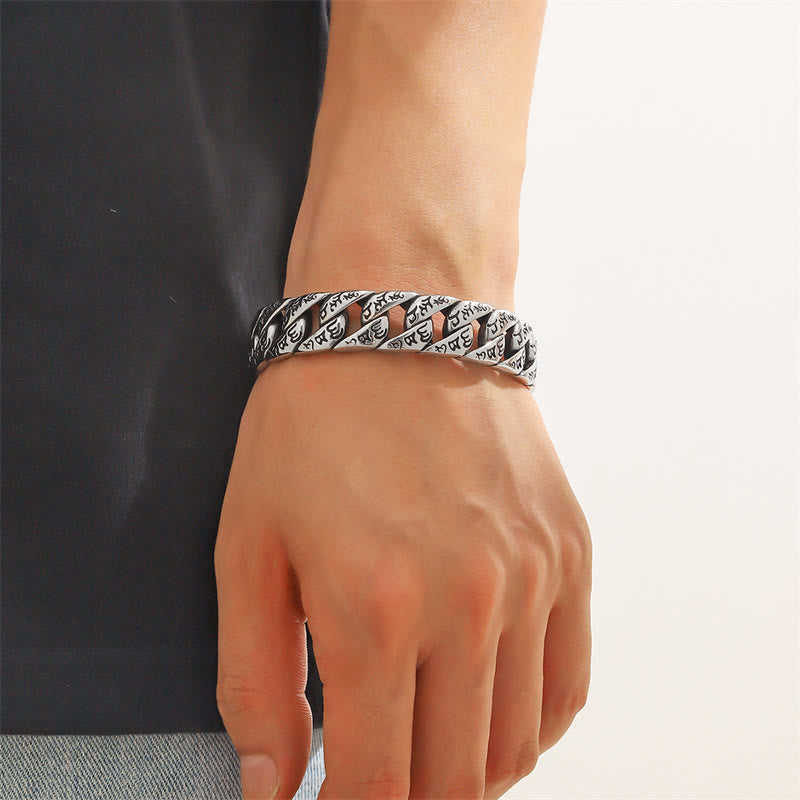 Pulsera de acero de titanio con piedras de Buda y mantra Om Mani Padme Hum tibetano 