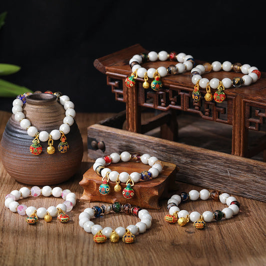 Pulsera de la suerte con cuentas de porcelana coloridas de cristal Liuli y amuleto familiar de la bestia devoradora de oro de Buda