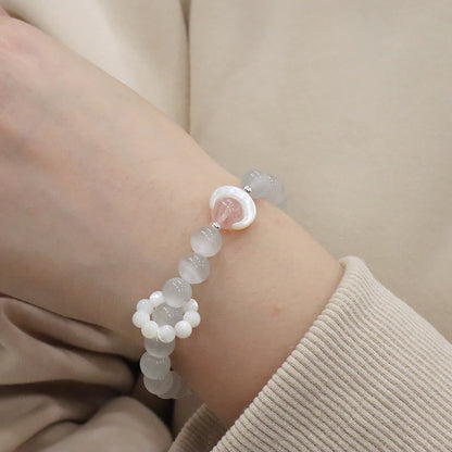 Pulsera de plata de ley 925 con amatista natural, aguamarina y cristal rosa, ojo de gato y luna creciente curativa. 