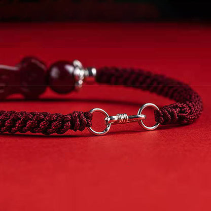 Pulsera trenzada de PiXiu Cinabrio para la Riqueza y la Suerte, hecha a mano con piedras de Buda 