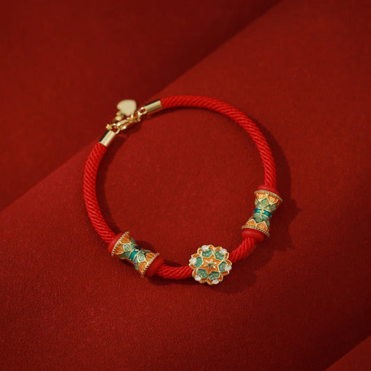 Buddha Stones Dunhuang 925 Sterling Silber Lotustrommel Neubeginn Rotes Seil Armband 