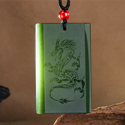 Buddha Stones Hetian Cyan Jade Drachen graviert Erfolg Halskette Anhänger