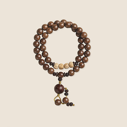 Pulsera de doble vuelta con semillas de Bodhi y sándalo rojo de hoja pequeña con piedras de Buda y sándalo
