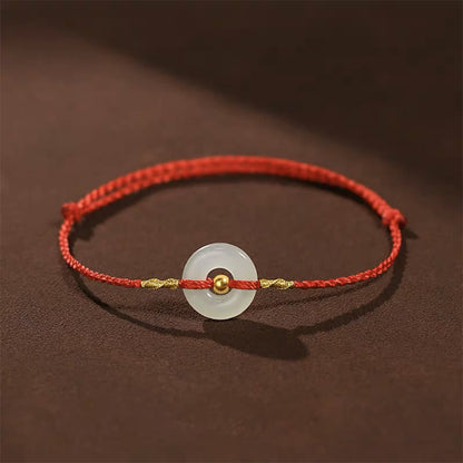 Pulsera trenzada de jade hetian con cuentas de oro 999 y piedras de Buda, con hebilla de paz y abundancia. 
