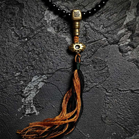 Buddha Stones Tibetische 108 Mala-Perlen Schwarzer Onyx Tigerauge Perlen Neun Paläste Bagua Schutzarmband