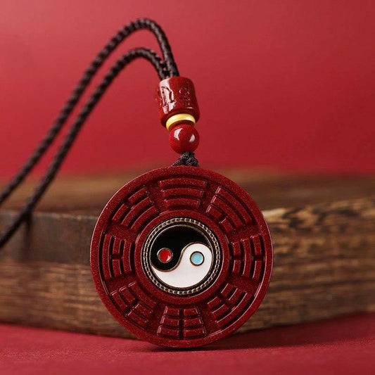 Collar con colgante de Bagua con piedras de Buda, cinabrio natural, giratorio, Yin Yang, que aleja los malos espíritus. 