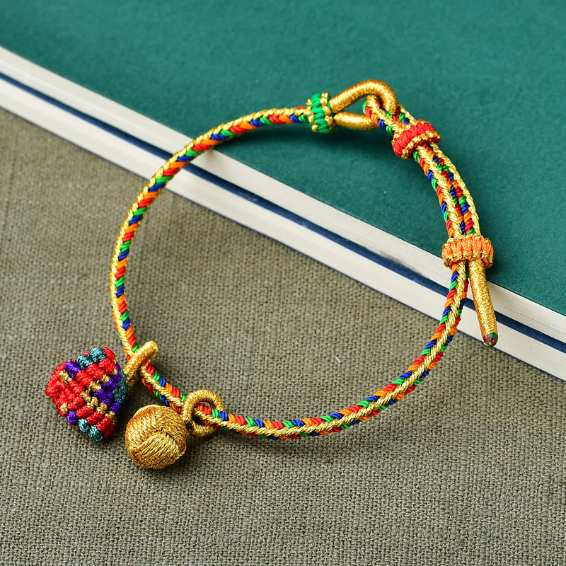 Pulsera con abalorios de bolas doradas Zongzi hechas a mano con cuerda colorida y piedras de Buda