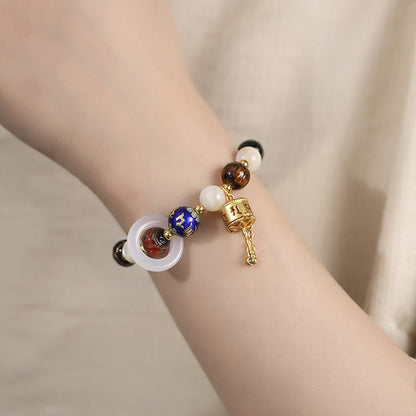 Pulsera con dijes de rueda de oración Om Mani Padme Hum, piedra de Buda, incienso tibetano, ceniza, vidrio Liuli, piedra Tridacna, piedra del sol