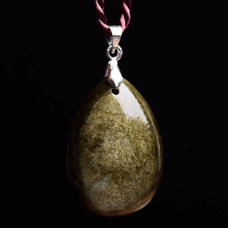 Collar con colgante de gota de agua de riqueza, piedras de Buda, obsidiana dorada, obsidiana negra, obsidiana arcoíris 