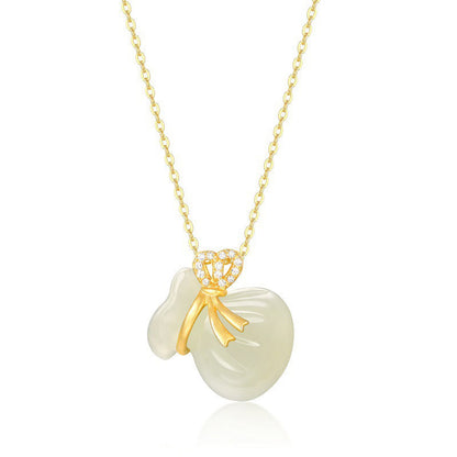 Colgante de jade blanco hetiano natural con piedras de Buda y bolsa de dinero de la suerte 