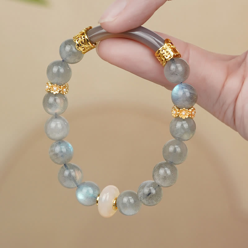 Pulsera de piedra lunar labradorita natural de Buddha Stones con curación cambiante 