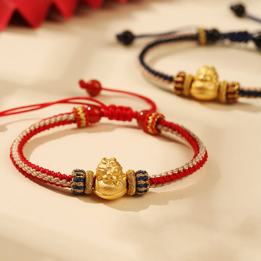 Buddha Stones 925 Sterling Silber Baby Drache Glück Stärke Handgefertigtes geflochtenes Armband