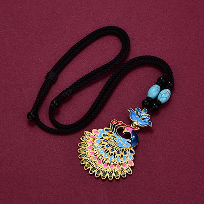 Collar con colgante de la fortuna de ágata turquesa, ámbar y pavo real de colores de Buda 