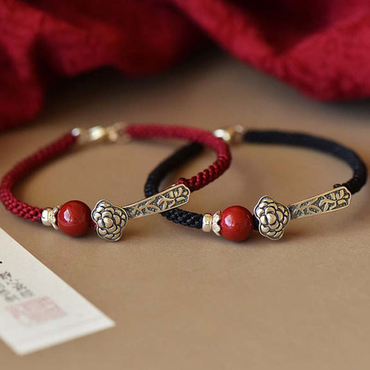 Pulsera de hilo bendecido con cinabrio y piedras de Buda en plata de ley 925