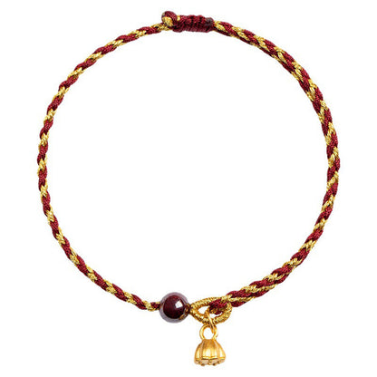 Pulsera trenzada con dije de paz y alegría de loto, hecha a mano con piedras de Buda y cuerda de oro rojo 