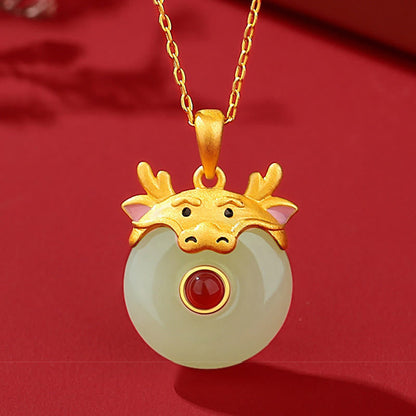 Collar con colgante de ágata roja y jade hetiano de Buda en plata de ley 925 con protección de la suerte del año del dragón y el zodiaco chino. 