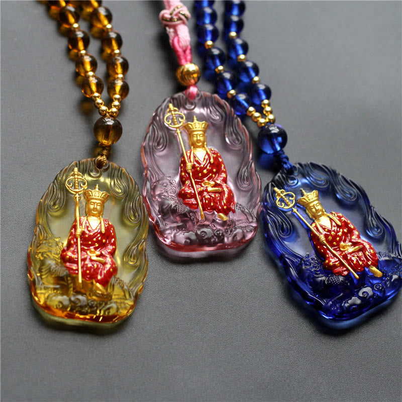 Collar con colgante de amuleto de compasión de cristal de Buda Liuli de piedras de Buda Ksitigarbha